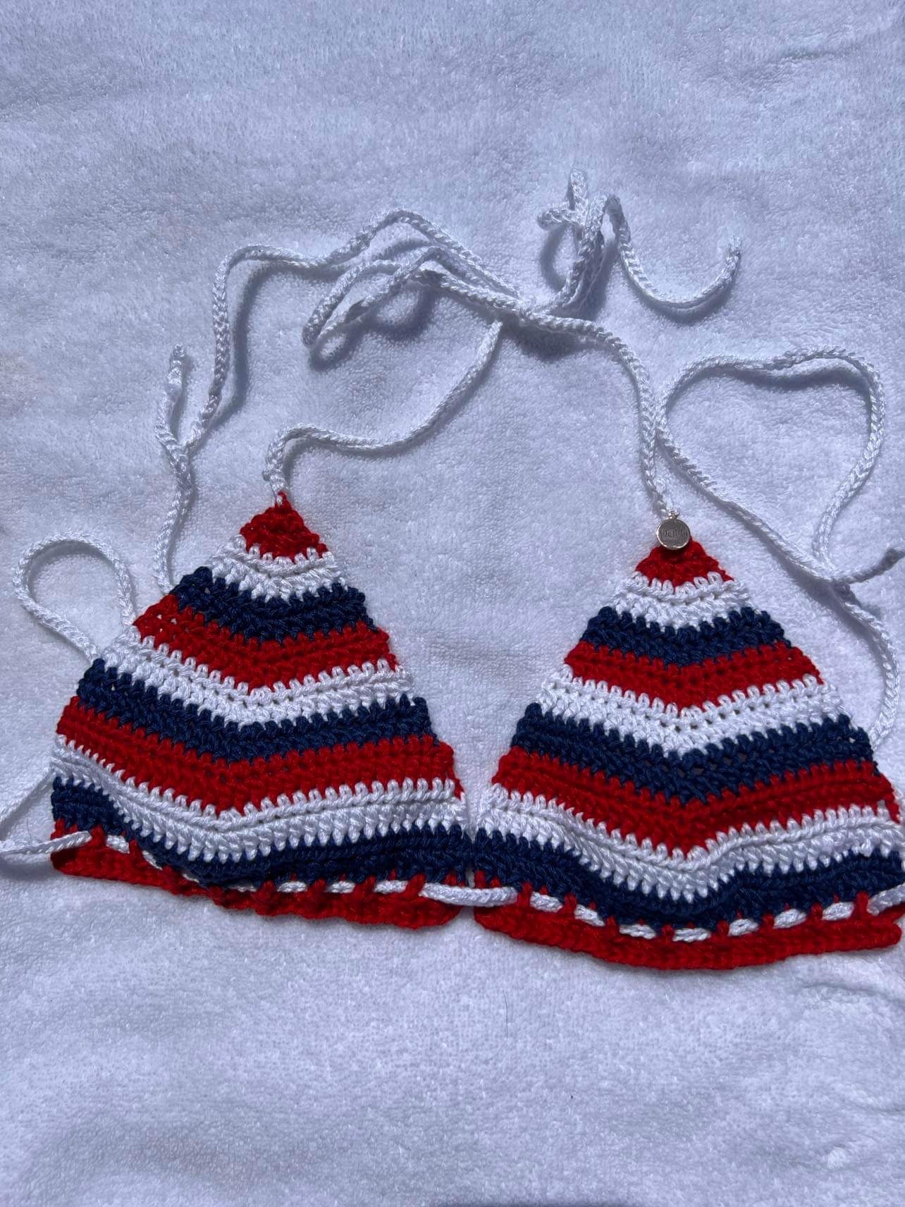 Shoreline Chic Crochet Bikini Top - Red, White & Blue